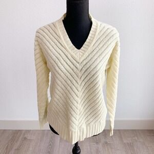 Vintage 60s Stephanie Cream Off White Chevron Open Knit Terry Sweater Medium